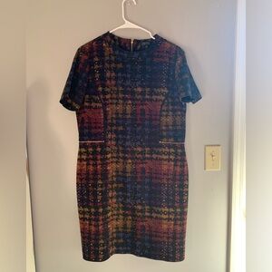 Womens Tahari Multicolored Short Sleeve Back Zip MIDI Career Pencil Dress 14